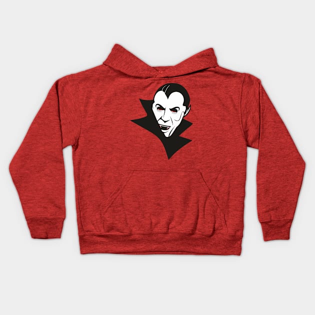 Dracula, menacing black and white illustration with red details Kids Hoodie by F-for-Fab